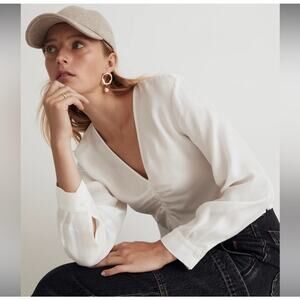 NWT Brushed Ruched-Front Top White Size 2 Retail $88